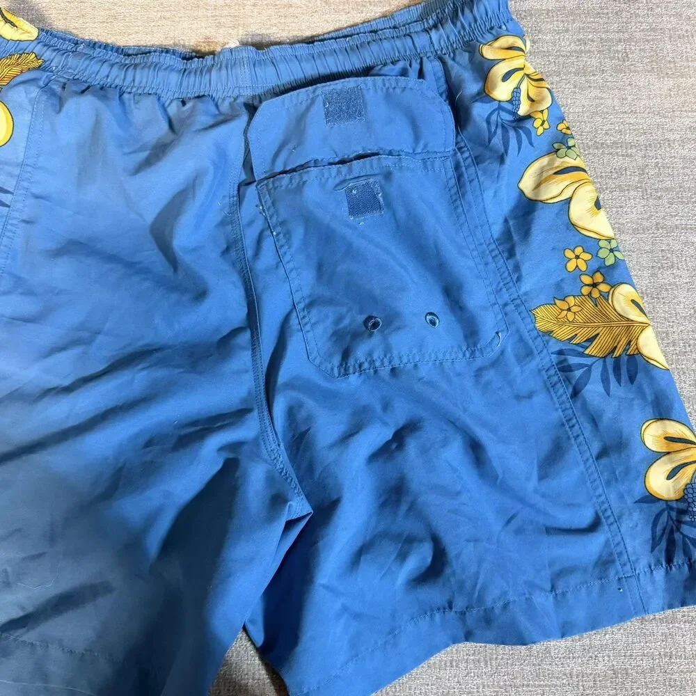 Bungalow Brand Shorts Mens Small Blue Floral Hawaiian Swim Trunks Mesh Lined